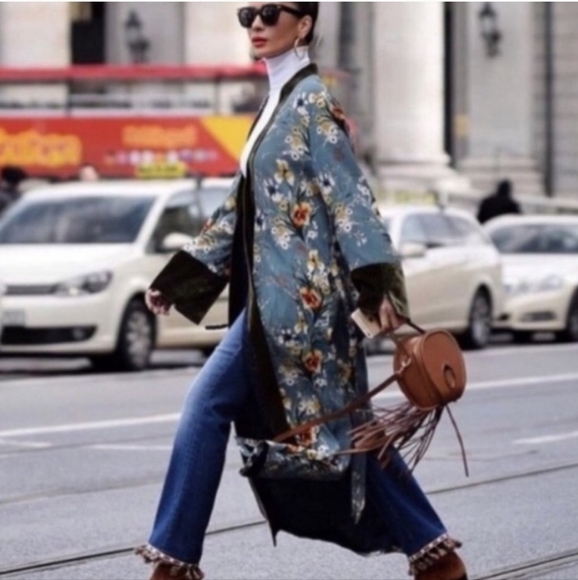 Zara Floral Blue Kimono Jacket - Picture 1 of 10